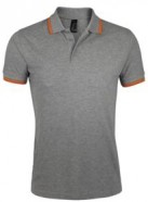 Рубашка поло мужская PASADENA MEN 200 с контрастной отделкой, серый меланж/оранжевый с логотипом или изображением