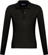 Рубашка поло женская с длинным рукавом PODIUM 210 черная с логотипом или изображением