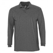 Рубашка поло мужская с длинным рукавом WINTER II 210 черный меланж с логотипом или изображением