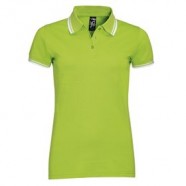 Рубашка поло женская PASADENA WOMEN 200 с контрастной отделкой, зеленый лайм с белым с логотипом или изображением