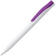 Ручка шариковая Pin, белая с фиолетовым с логотипом или изображением
