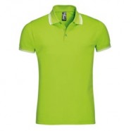 Рубашка поло мужская PASADENA MEN 200 с контрастной отделкой, зеленый лайм с белым с логотипом или изображением