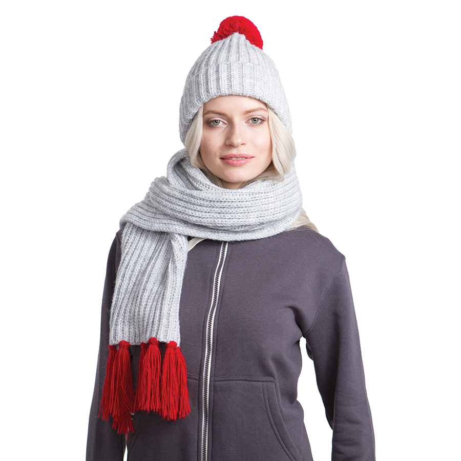 GoSnow, вязаный комплект шарф и шапка, меланж c фурнитурой красный с логотипом или изображением