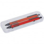 FUTURE, набор ручка и карандаш в прозрачном футляре, красный,  металл/пластик с логотипом или изображением