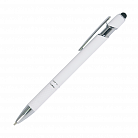 Шариковая ручка, Comet, нажимной мех-м,корпус-алюминий,покрытие-soft touch, отд-гравир-ка,хром, силикон.стилус, белый с логотипом или изображением