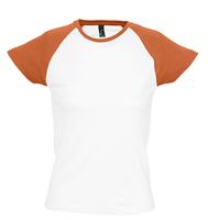 Футболка женская MILKY 150 белая с оранжевым с логотипом или изображением