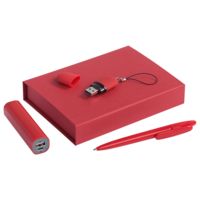 Набор Bond: аккумулятор, флешка и ручка, красный с логотипом или изображением