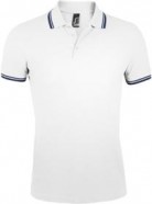 Рубашка поло мужская PASADENA MEN 200 с контрастной отделкой белая с синим с логотипом или изображением