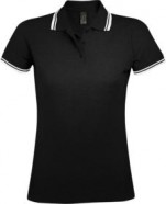 Рубашка поло женская PASADENA WOMEN 200 с контрастной отделкой черная с белым с логотипом или изображением