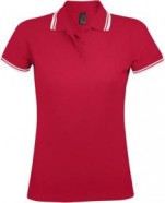 Рубашка поло женская PASADENA WOMEN 200 с контрастной отделкой красная с белым с логотипом или изображением