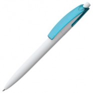 Ручка шариковая Bento, белая с голубым с логотипом или изображением