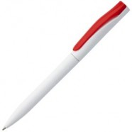 Ручка шариковая Pin, белая с красным с логотипом или изображением