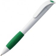 Ручка шариковая Grip, белая с зеленым с логотипом или изображением