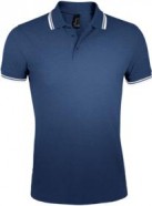 Рубашка поло мужская PASADENA MEN 200 с контрастной отделкой темно-синяя с белым с логотипом или изображением