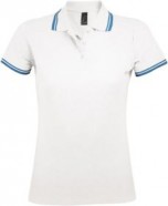 Рубашка поло женская PASADENA WOMEN 200 с контрастной отделкой белая с голубым с логотипом или изображением