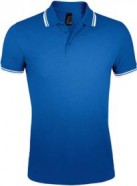 Рубашка поло мужская PASADENA MEN 200 с контрастной отделкой ярко-синяя с белым с логотипом или изображением