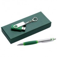 Набор Notes: ручка и флешка, зеленый с логотипом или изображением