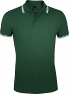 Рубашка поло мужская PASADENA MEN 200 с контрастной отделкой зеленая с белым с логотипом или изображением
