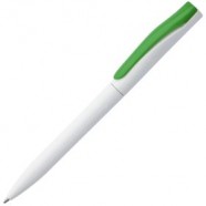 Ручка шариковая Pin, белая с зеленым с логотипом или изображением
