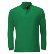 Рубашка поло мужская с длинным рукавом WINTER II 210 ярко-зеленая с логотипом или изображением