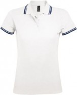 Рубашка поло женская PASADENA WOMEN 200 с контрастной отделкой белая с синим с логотипом или изображением
