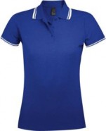Рубашка поло женская PASADENA WOMEN 200 с контрастной отделкой ярко-синяя с белым с логотипом или изображением