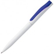 Ручка шариковая Pin, белая с синим с логотипом или изображением