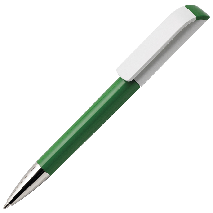Ручка шариковая TAG, зеленый корпус/белый клип, пластик с логотипом или изображением