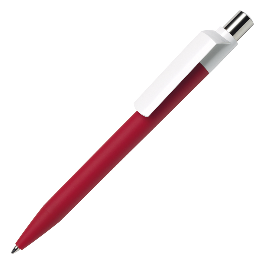 Ручка шариковая DOT,красный корпус/белый клип, soft touch покрытие, пластик с логотипом или изображением