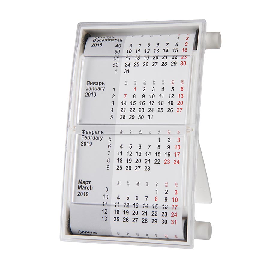 Календарь настольный на 2 года; размер 18,5*11 см, цвет- серый, пластик с логотипом или изображением