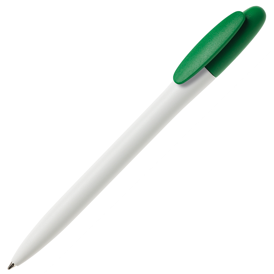 Ручка шариковая BAY, белый корпус/зеленый клип, непрозрачный пластик с логотипом или изображением