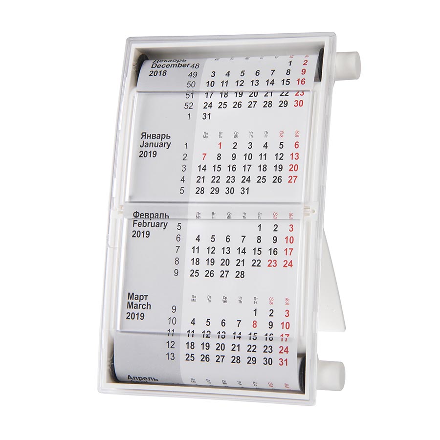 Календарь настольный на 2 года; размер 18,5*11 см, цвет- белый, пластик -  нанесение логотипа, печать изображения