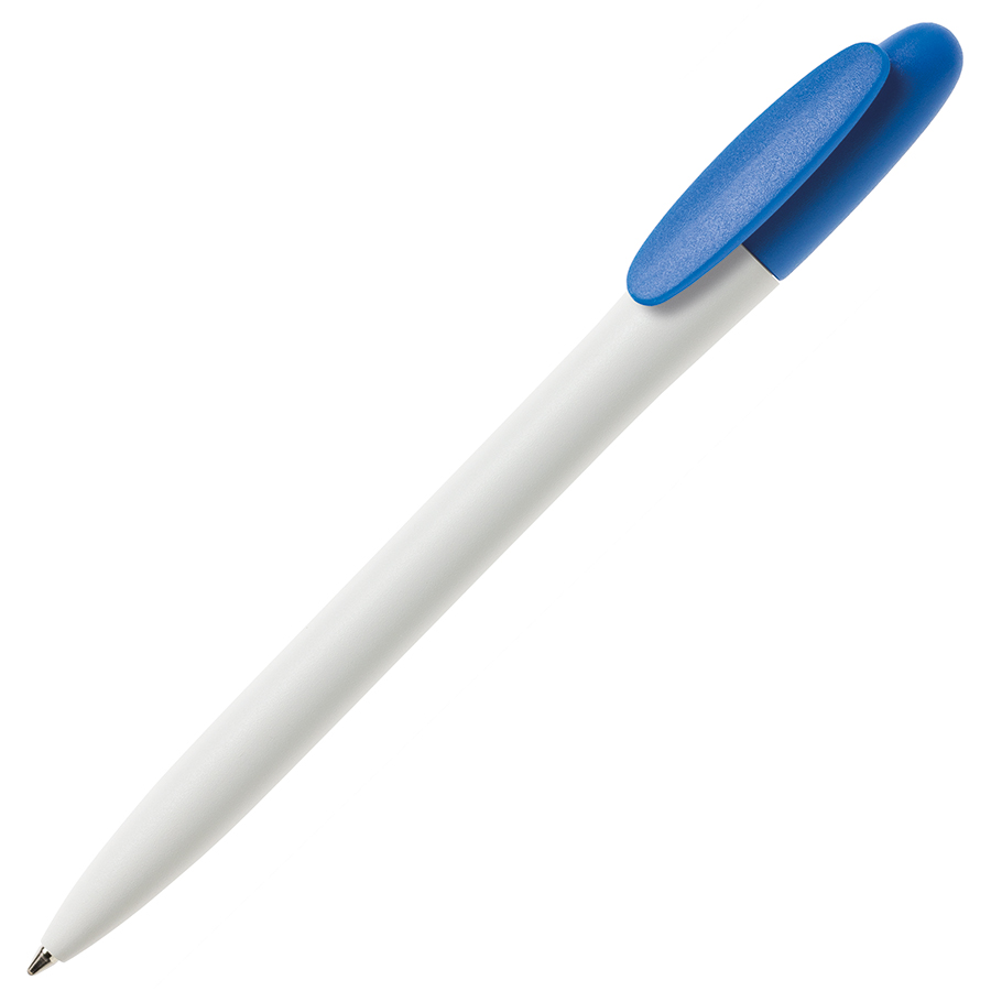 Ручка шариковая BAY, белый корпус/лазурный клип, непрозрачный пластик с логотипом или изображением