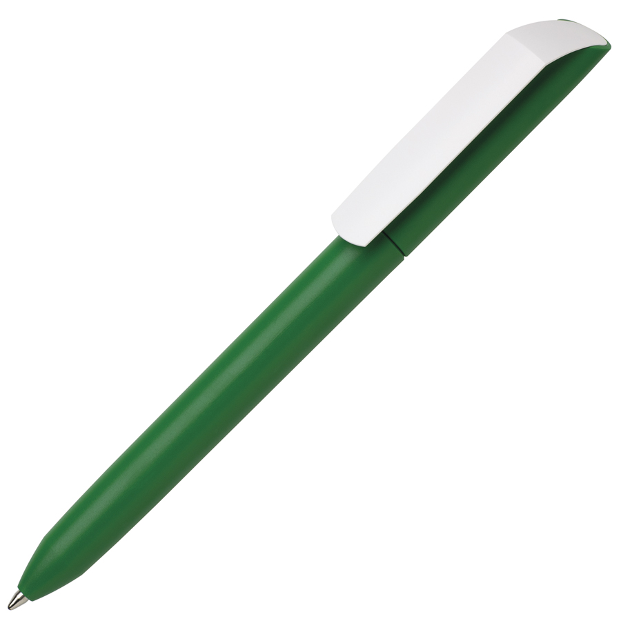 Ручка шариковая FLOW PURE, зеленый корпус/белый клип, пластик с логотипом или изображением