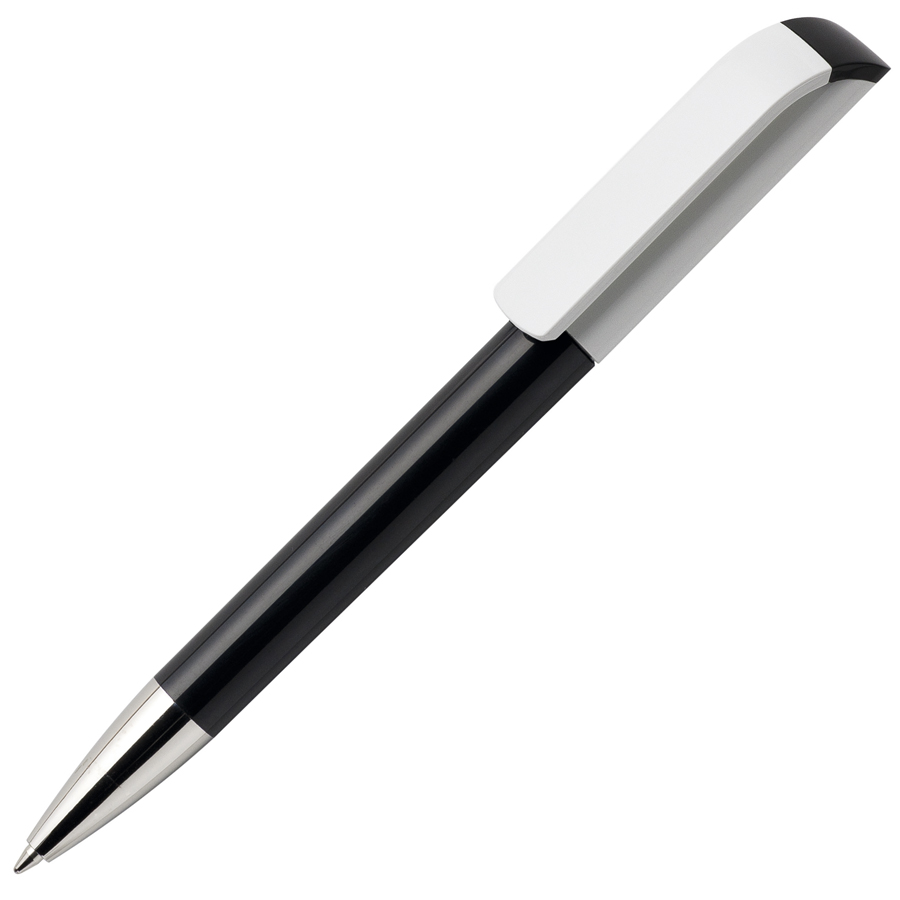 Ручка шариковая TAG, черный корпус/белый клип, пластик с логотипом или изображением