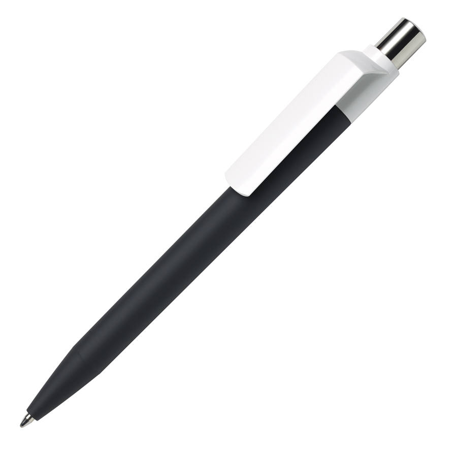 Ручка шариковая DOT, черный корпус/белый клип, soft touch покрытие, пластик с логотипом или изображением