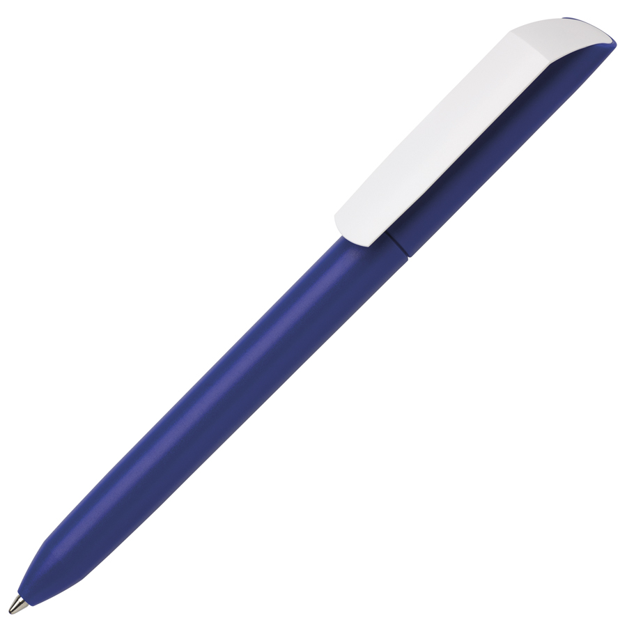Ручка шариковая FLOW PURE, синий корпус/белый клип, пластик с логотипом или изображением