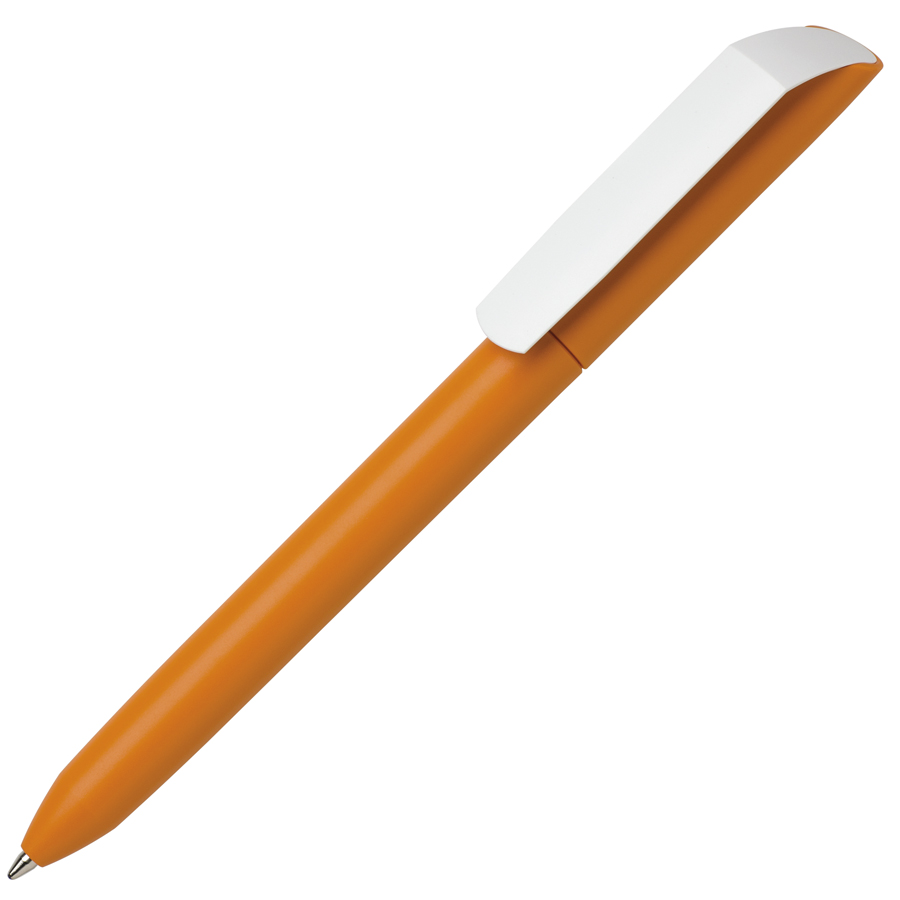 Ручка шариковая FLOW PURE,оранжевый корпус/белый клип, пластик с логотипом или изображением