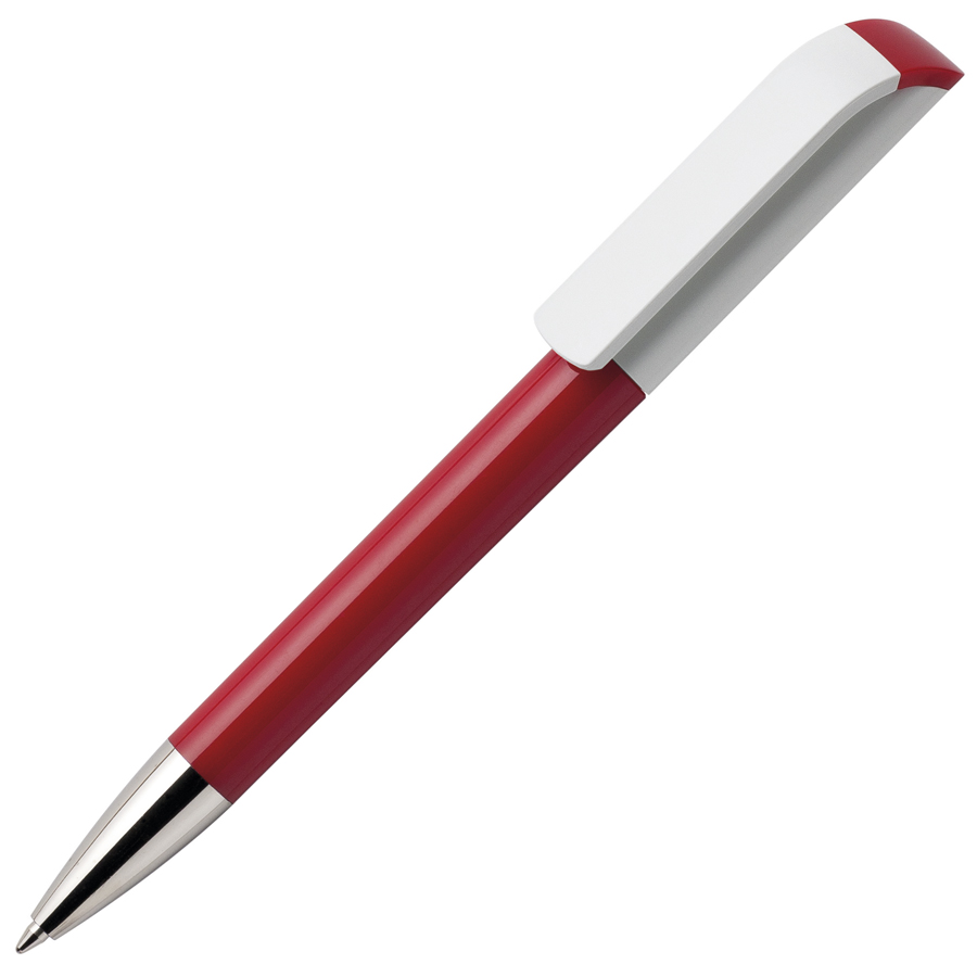 Ручка шариковая TAG, красный корпус/белый клип, пластик с логотипом или изображением