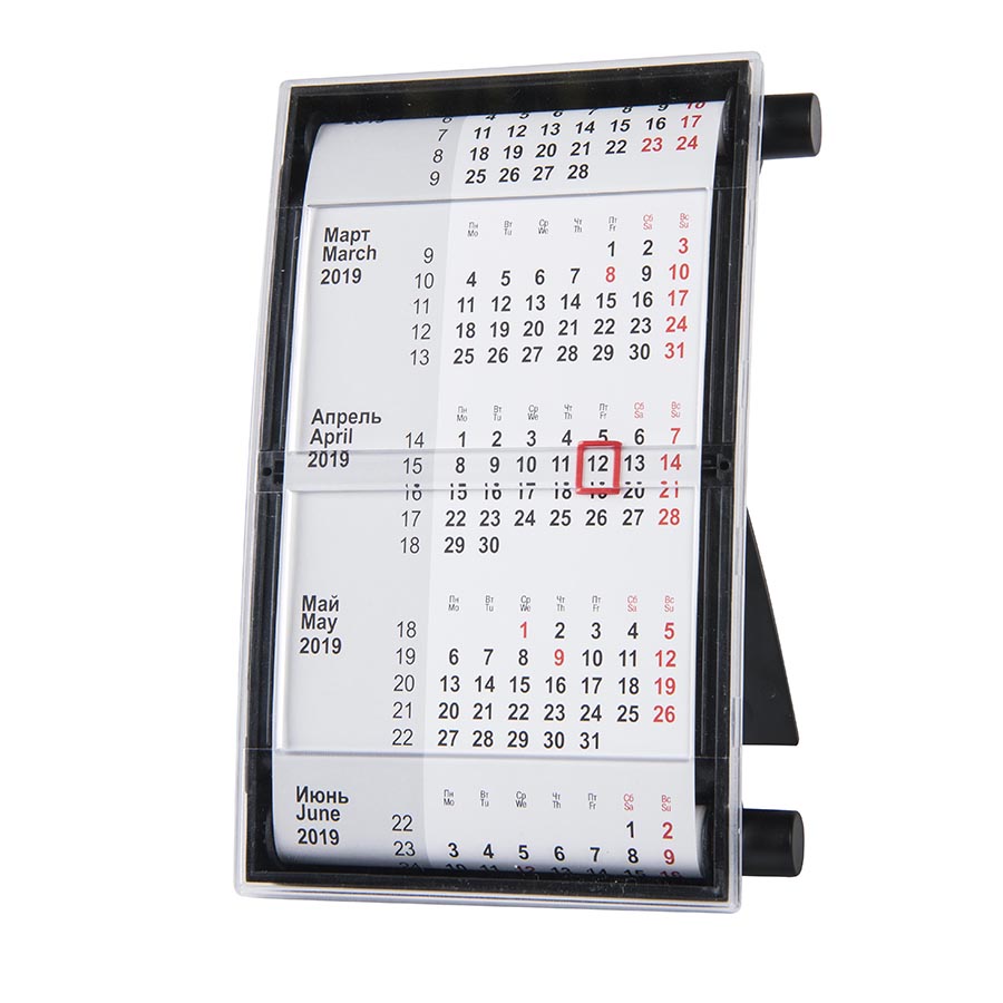 Календарь настольный на 2 года; размер 18,5*11 см, цвет- черный, пластик с логотипом или изображением