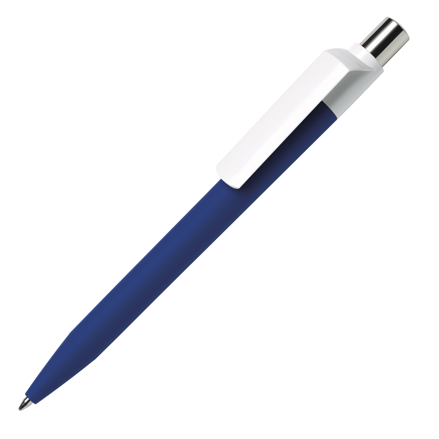 Ручка шариковая DOT, синий корпус/белый клип, soft touch покрытие, пластик с логотипом или изображением