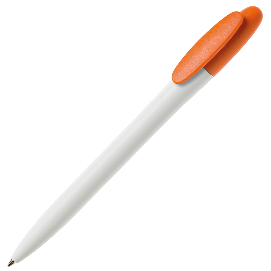 Ручка шариковая BAY, белый корпус/оранжевый клип, непрозрачный пластик с логотипом или изображением