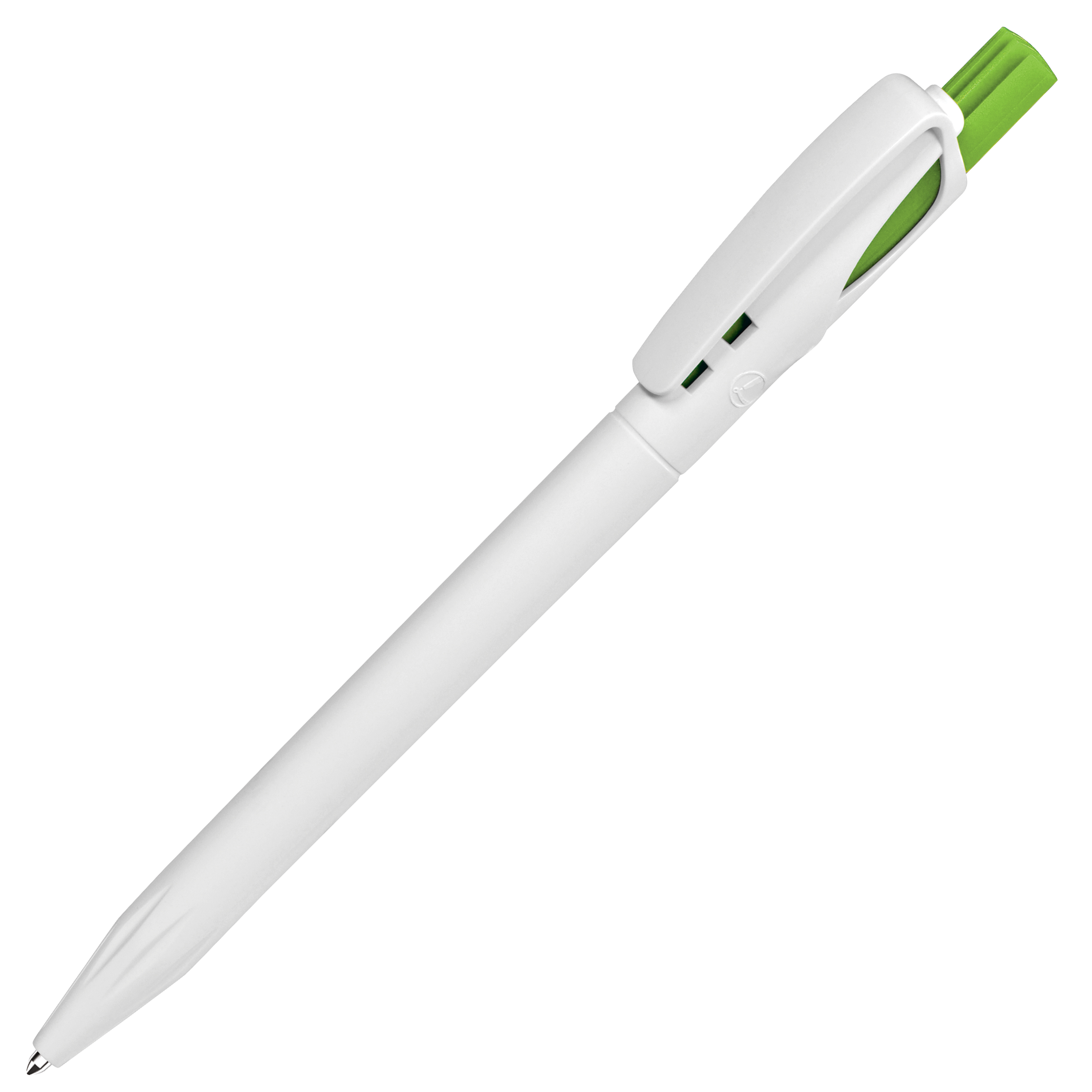Ручка шариковая TWIN WHITE, белый/зеленое яблоко, пластик с логотипом или изображением