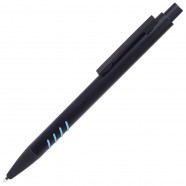 SHARK, ручка шариковая, черный с голубыми вставками grip, металл с логотипом или изображением