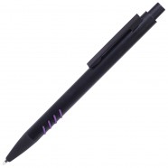 SHARK, ручка шариковая, черный с фиолетовыми вставками grip, металл с логотипом или изображением