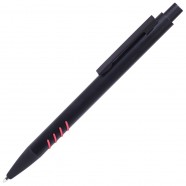 SHARK, ручка шариковая, черный с красными вставками grip, металл с логотипом или изображением