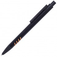 SHARK, ручка шариковая, черный с оранжевыми вставками grip, металл с логотипом или изображением