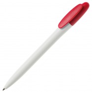 Ручка шариковая BAY, белый корпус/красный клип, непрозрачный пластик с логотипом или изображением
