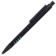 SHARK, ручка шариковая, черный с зелеными вставками grip, металл с логотипом или изображением