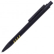 SHARK, ручка шариковая, черный с желтыми вставками grip, металл с логотипом или изображением